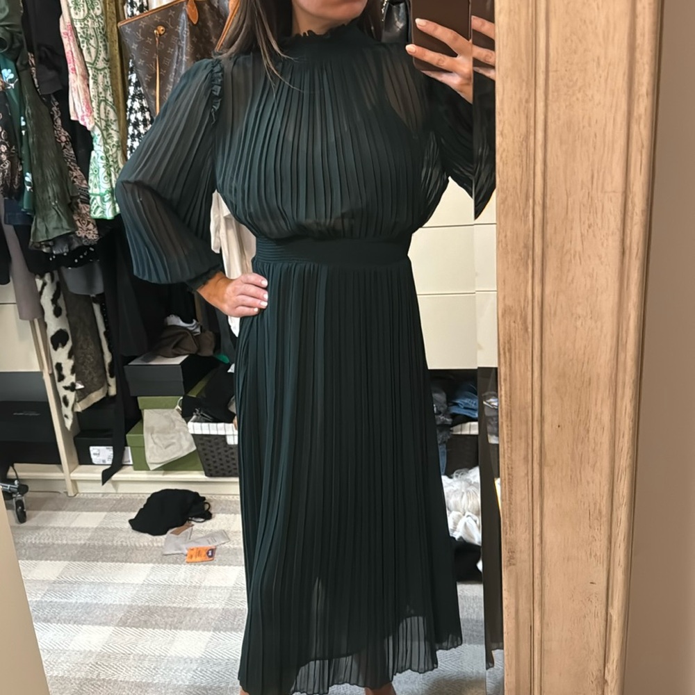 Zara hunter green chiffon midi dress